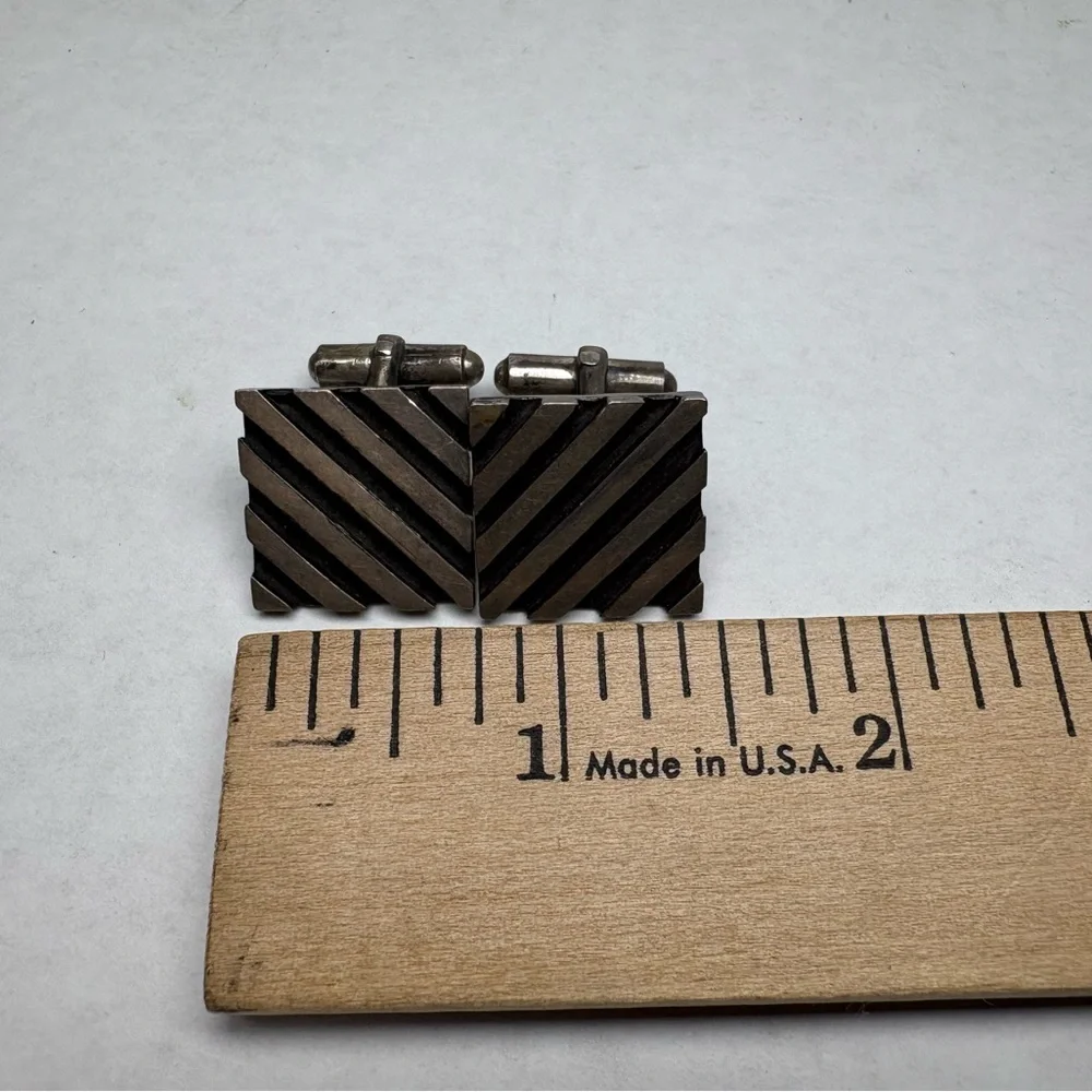 925 Sterling Silver Vintage RBZ Mexico Striped Square Cufflinks